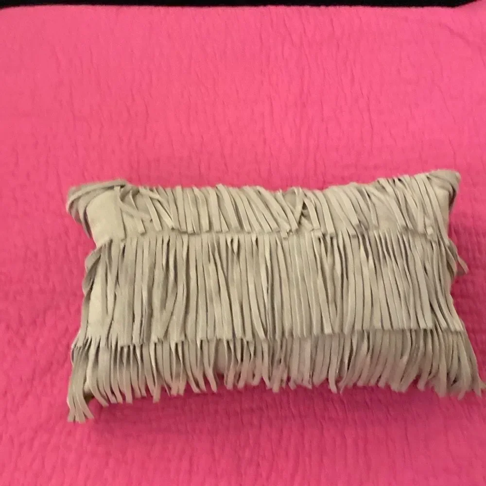 Genuine suede fringe Accent Pillow with Bohemian Charm